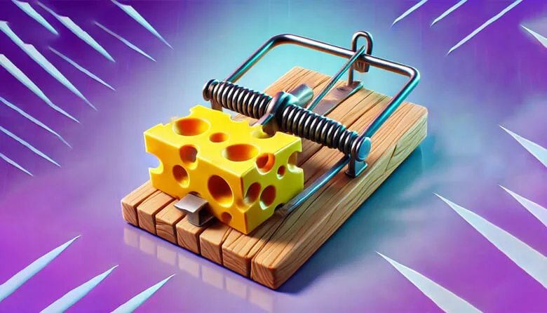 Mousetrap with cheese on a gradient background
