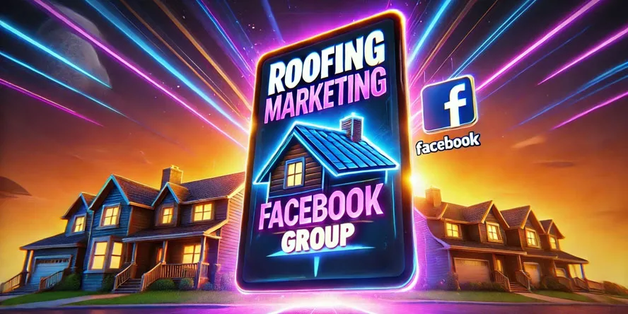 Roofing marketing Facebook Group showing a house and the Facebook logo