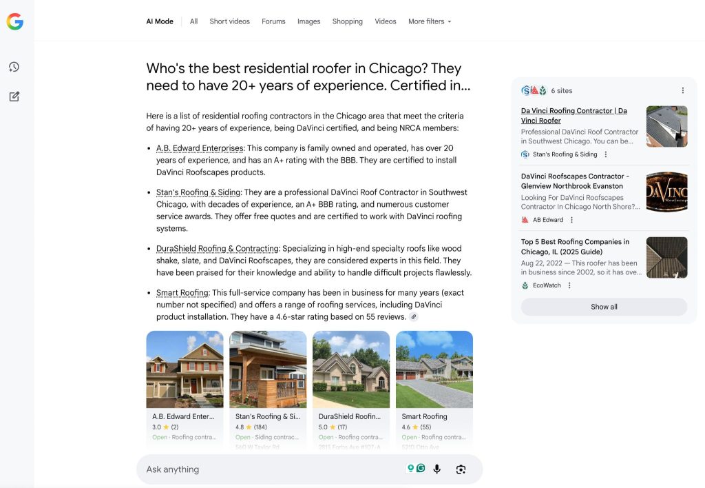 google AI search mode