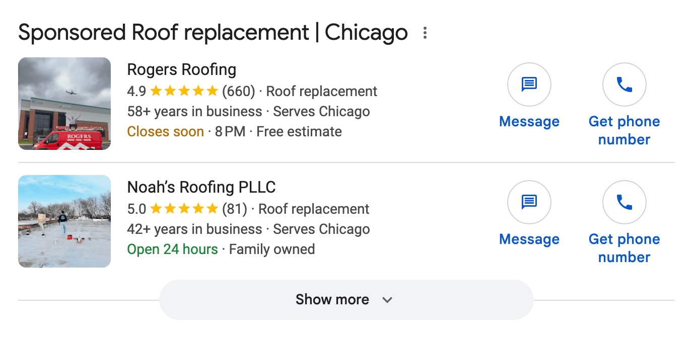 google local service ads lsa in roofing chicago search results 2016