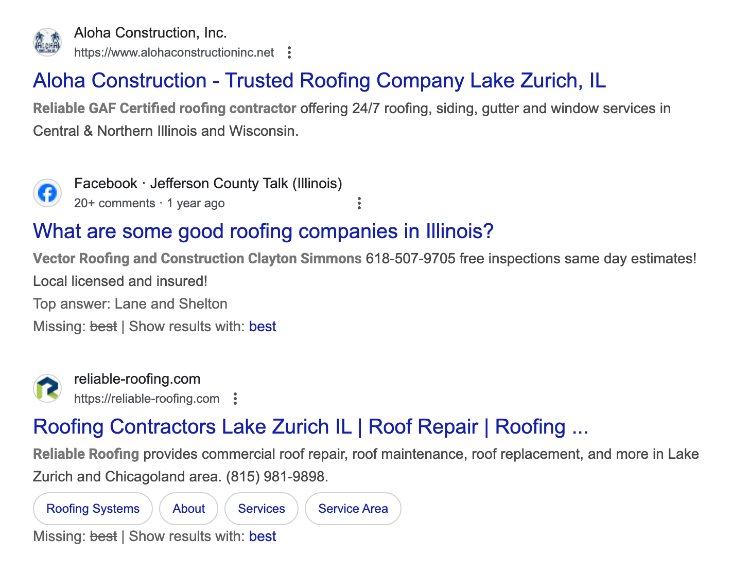 google organic roofing search results chicago 2016