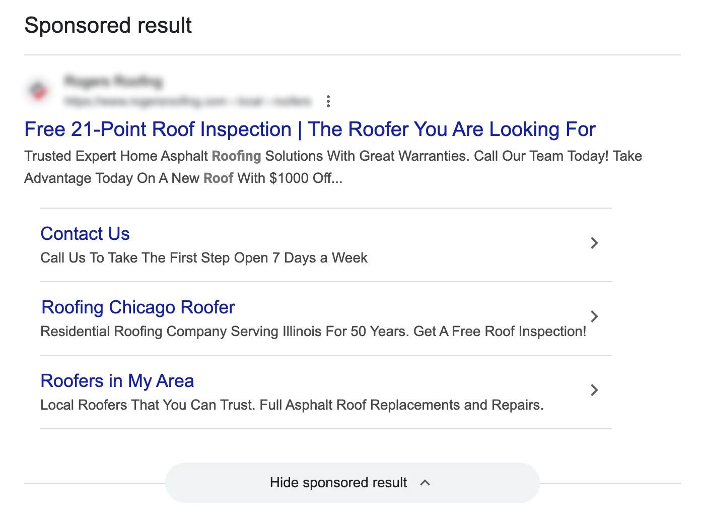 roof inspection google ppc ad example